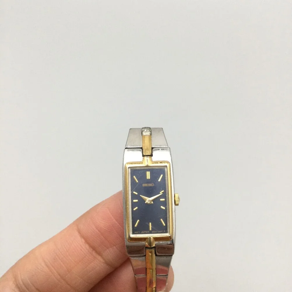 Vintage Seiko 2E20-7479 Womens Watch 13mm Two Tone Black Dial New Battery 7